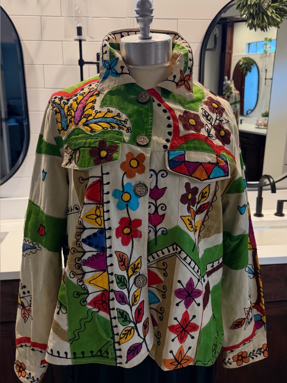 Rare Vintage Sandy Starkman Hand Painted Embroider Boho Art Jacket Statement XL - Picture 4 of 15